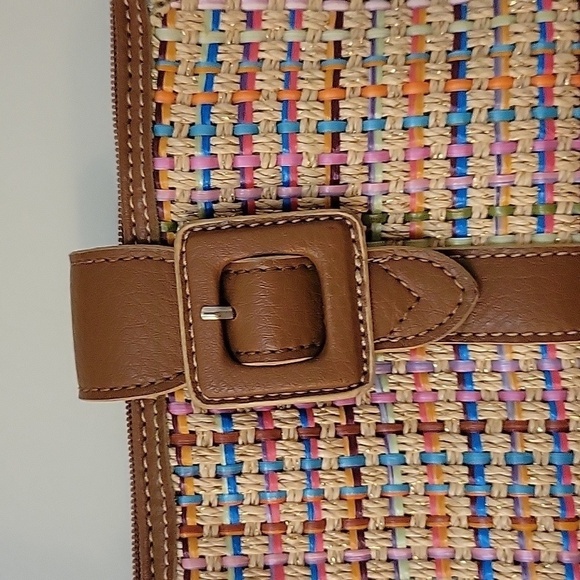 Vtg LIZ CLAIBORNE Y2k Pastel Rainbow Metallic Basket Tweed Carpet Baguette Bag - Picture 4 of 9